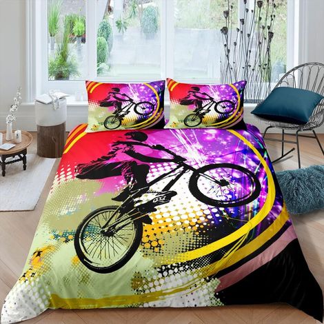 Moto Cross Parure de Lit 140x200cm Sports Extrêmes Sets de Housse de Couette pour Enfants Ados VTT Rider Housse de Couette Respirant Bicycle Décor de Chambre - 140 x 200 cm (1/5)