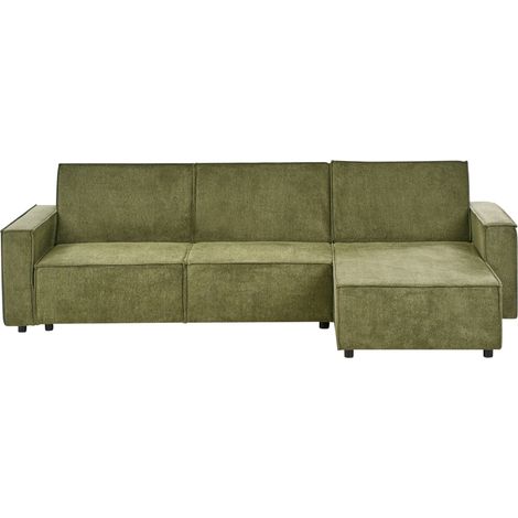 Sofá cama esquinero tapizado en tela verde 3 plazas izquierdo Romedal II