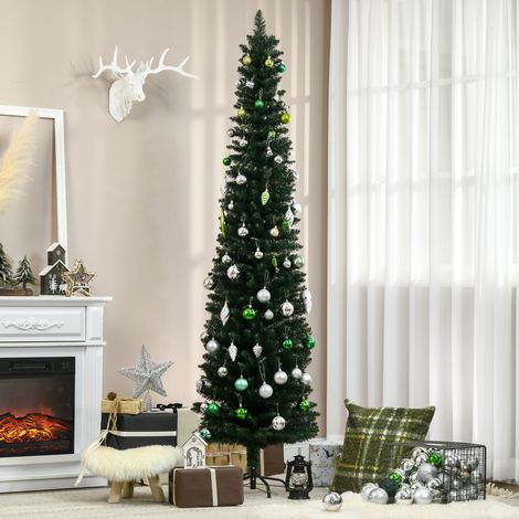 Árbol de Navidad Artificial Estrecho 210 cm con 510 Ramas, Base Plegable y Soporte Metálico Fácil Montaje Verde (1/5)