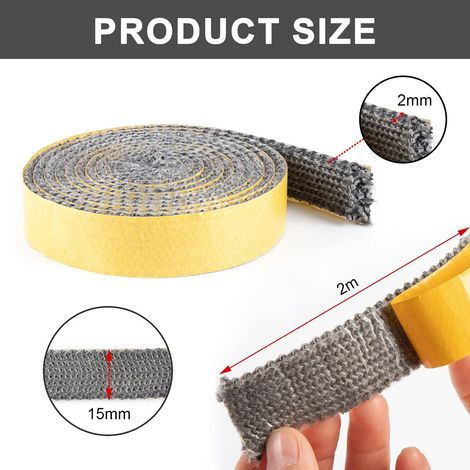 Joint Insert Cheminée, Joint de Cheminée Autocollant, Joint Fibre Verre Plat Joint de Poêle à Bois Joint pour Insert de Cheminée pour Poêles de Cheminée (2mm x 15mm x 2m)