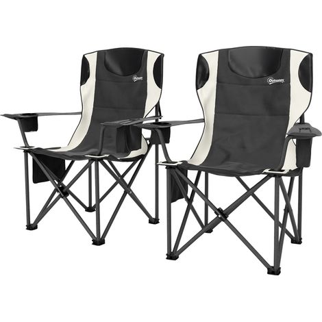 2er Set Faltstuhl faltbar Campingstuhl mit Armlehnen Getränkehalter Kopfstütze Kühltasche Outdoor Klappstuhl bis 120kg belast gepolstert Angelstuhl Gartenstuhl für Garten Camping Aosom