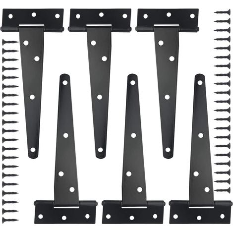 Lot de 6 charnières en T pour abri de jardin - 15,2 cm - Charnières robustes noires pour porte de grange, clôture en bois (1/5)