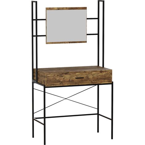 Brooklyn Coiffeuse Industrielle avec 1 Tiroir Bureau de Maquillage, Bois Foncé (1/5)