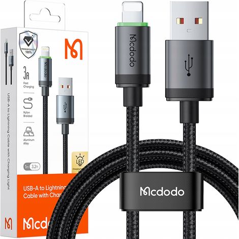 Cargador Mcdodo con cable USB Lightning de carga rápida para iPhone, 1 m LED (1/5)