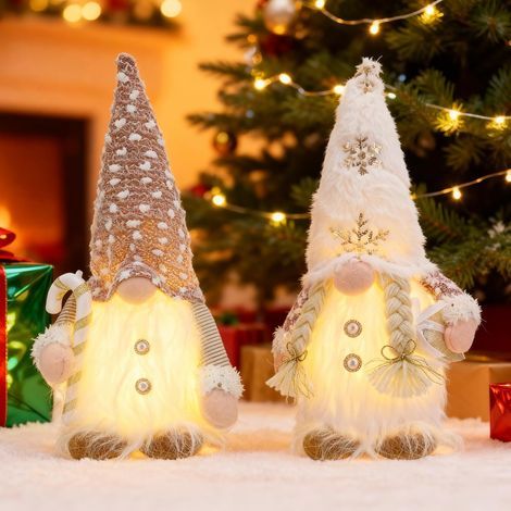 Muntra-Lot de 2 lutin de Noël avec lumière - Décoration de 32 cm - Figurines en peluche - Lutin de Noël avec LED - Récolte d'automne éclairée (1/5)