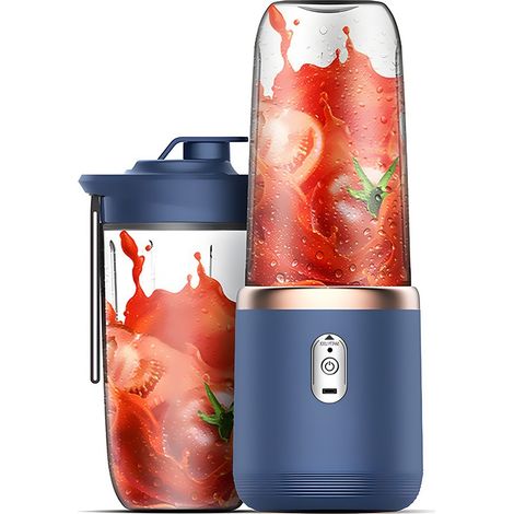 Tragbarer Standmixer mit zwei Mixbechern, 400 ml tragbarer elektrischer Standmixer (kabellos), Mini-Standmixer, blau.