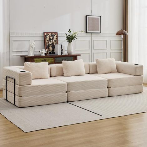 3-Sitzer Schlafsofa aus Chenille, modulares Sofa mit Bettfunktion, Kissen und Gästebett-Funktion (1/5)