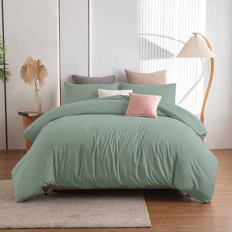 Lot de 2 parures de lit, vertes, en microfibre infroissable, housse de couette 200 x 220 cm avec taie d'oreiller 80 x 80 cm, avec fermeture éclair (1/5)