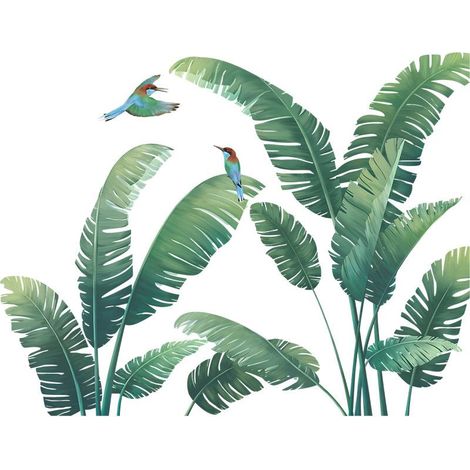 1 ensemble d'autocollants muraux de plantes vertes, décalque de feuille de Monstera de forêt tropicale humide Feuilles de palmier naturelles Plantes de feuilles vertes nordiques (1/5)