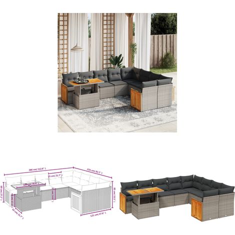 10-tlg. Garten-Sofagarnitur mit Kissen Grau Poly Rattan - Gartensorte - Outdoor Möbel - Lounge Set - Gartenmöbelgarnitur - PE-Rattan - Home & Living (1/3)
