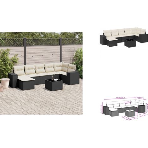 Salon de jardin 8 pcs avec coussins noir résine tressée - Ensemble Salon De Jardin - Meuble De Jardin - Salon D'extérieur - Résine Tressée - Rotin Synthétique (1/3)
