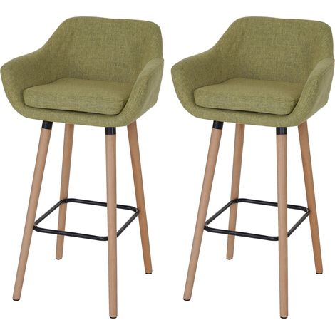 Set 2x sgabelli nordico moderno scandinavo Malmoe T381 legno massiccio tessuto verde