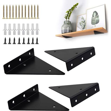 Juego de 4 estantes de pared, soportes triangulares, invisibles, soporte para estantes, soporte para estantes de alta resistencia, soportes metálicos, soportes para estantes flotantes, para oficina y (1/5)