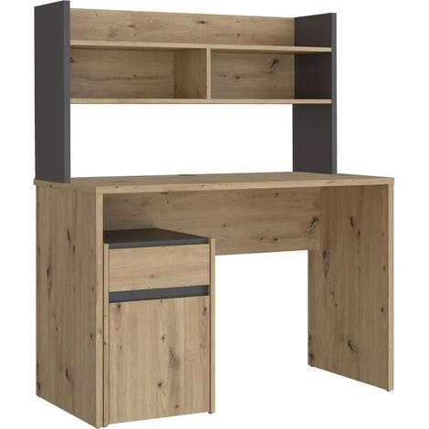 Bureau et surmeuble 110 cm décor bois chêne & gris foncé mat - ODYSSÉE (1/5)