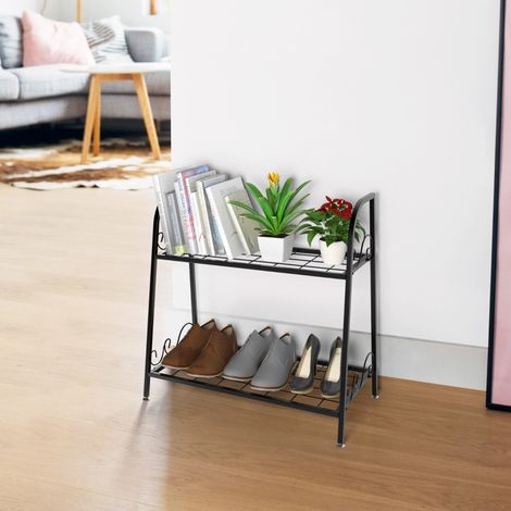 Etagère de Plantes à 2 Etages en Métal en Forme d'Echelle Intérieur/Extérieur avec Pied Réglable pour Jardin Balcon Salon Maison Chic (1/4)