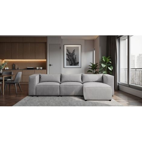 Ecksofa Designersofa NEVIO in Stoff Lincoln Grau Ottomane Rechts