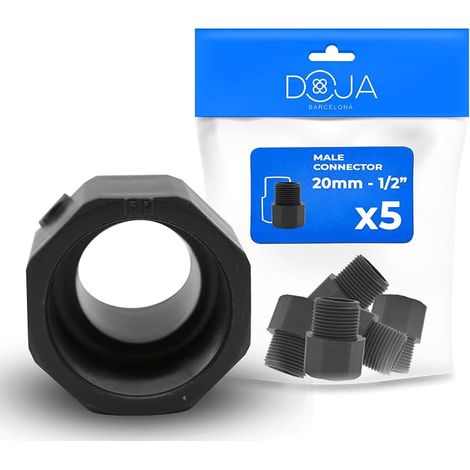PVC Male Threaded End Cap - Diameter 20mm x 1/2" - Pack of 5 - Male Connector - Threaded Socket, Easy Installation - PVC Connector, Corrosion Resistance - Hose Adapter (1/5)