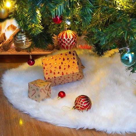 Jupe de Sapin Noel 48Inch Peluche Neige Tapis de Sapin Blanc Couvre Pied White Christmas Tree Skirt pour Fête Arbre de Noël Décoration (122cm) (1/5)