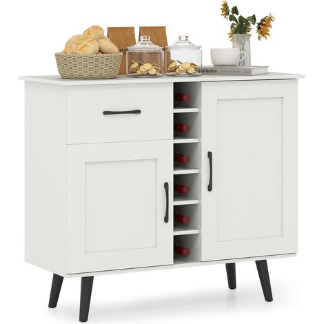 Goplus – Buffet salle à manger avec casier à vin – Rangement pour 6 bouteilles – Plateau large 90x40cm – Tiroirs spacieux – Étagères ajustables (1/5)