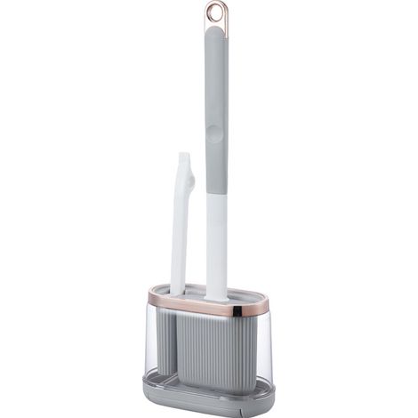 Brosse de Toilette en Silicone et Brosse de Nettoyage, Brosses WC avec Long Manche,Brosse Toilettes WC avec Support Mural pour Salle de Bains ou WC (1/5)