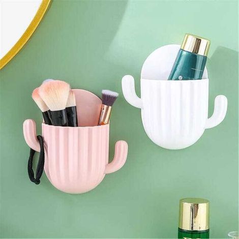 Mensola portaoggetti da bagno a parete, design a cactus, per cosmetici, non richiede foratura, 5 pezzi bianchi, 5 pezzi rosa, con scolapiatti, accessori per il bagno