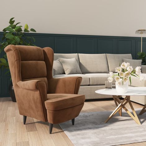 Fauteuil,Fauteuil Salon,Chaise Loisir et ReposSiège Marron Velours FNNF762126 (1/5)