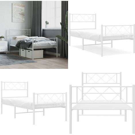 Cadre de lit métal sans matelas avec pied de lit blanc 80x200cm - Cadre de lit - Lit sans matelas (1/5)