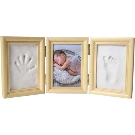 Empreintes de mains et de pieds de pleine lune de bébé pour commémorer les petits pieds du nouveau-né. Cadre photo avec empreintes de mains de bébé, souvenir du 100e anniversaire. (1/5)