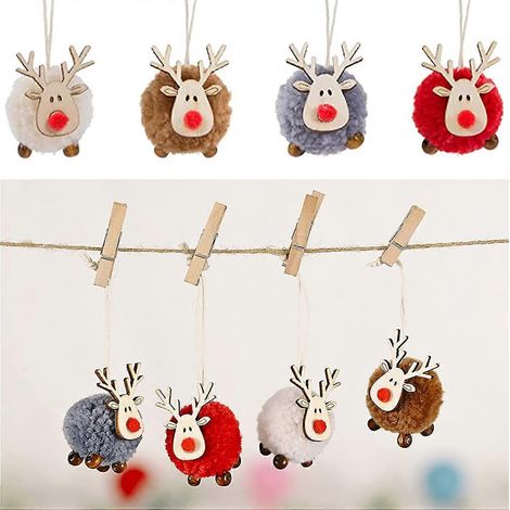 Adornos navideños de reno de fieltro de lana y madera, adornos colgantes de alce de peluche para el árbol de Navidad. (1/5)