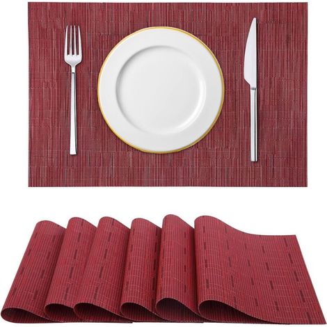 Set mit 6 umweltfreundlichen roten Platzsets, rutschfest und abwaschbar, hitze- und fleckenbeständig, 45 x 30 cm, für Restaurant, Küche und Esszimmer. (1/5)