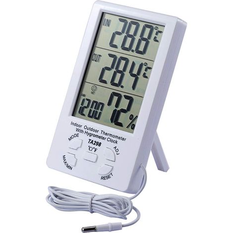 Digitales LCD-Innen- und Außentemperatur-Hygrometer, Temperatur- und Luftfeuchtigkeitsmonitor, Messgerät für Zuhause, Büro und Hotel, Krankenhaus (weiß)