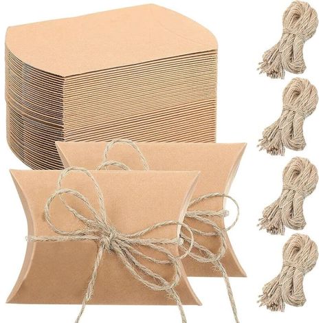 100PCS Boites Cadeaux Kraft, Papier Cadeau Mini Boite de Bonbons Emballages de Cadeaux pour Anniversaire Faveurs Mariage Sainte Nouvel an Noël Saint Valentin 6 x 9cm avec 40m Chaîne de J (1/5)