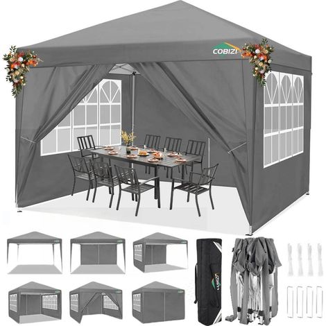 Faltpavillon 3x3m Wasserdicht Stabil mit 4 Seitenwänden UV-Schutz 50+ Grau (1/5)