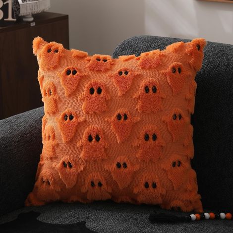 Halloween ghost pillowcase/cushion cover/cushion/cream cushion/funny holiday decoration for living room/Instagram style -- 5050 -- Orange-red