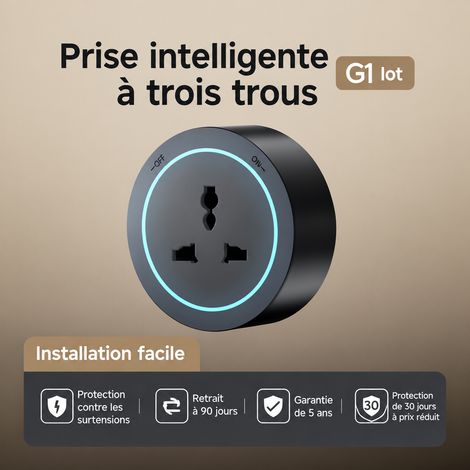 Prise pour rail électrique G1 noir dépoli - voyant bleu - multi-standard 3 trous 250V 10-13A 2500W 6,9 × 6,9 × 2,8 cm – Livraison gratuite (1/2)