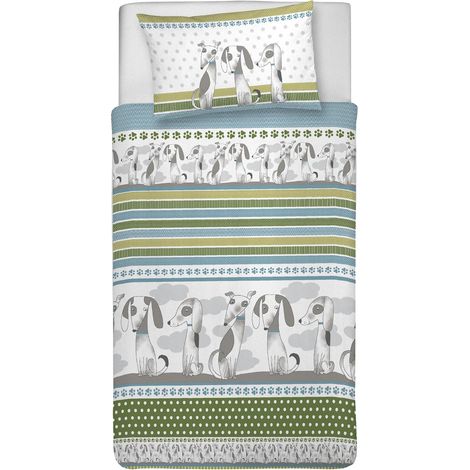 Parure Housse de Couette 100% Coton, avec Sac 155 x 200 cm et 1 taie d'oreiller 52 x 82 cm, fabriquée en Italie, Housse de Couette Lavable en Machine à 40 °, Fantaisie Vert (1/2)