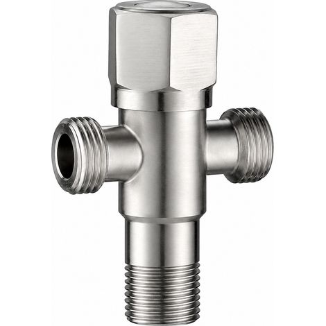 Robinet d'arrêt d'angle 3 voies 1 entrée 2 sorties acier inoxydable 304 ST012 finition brossée 10 × 6 × 4 cm 395 g – Livraison gratuite (1/5)
