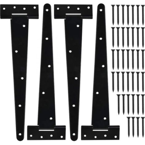 Lot de 4 Charnières en T 12 Pouces Galvanisées Antirouille avec Vis - 7 Trous pour Répartition de Charge - Idéal Portail et Clôture (1/4)