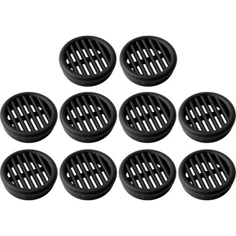 10x Griglia di ventilazione plastica tonda 35 mm da incasso areazione dell'aria, Nero