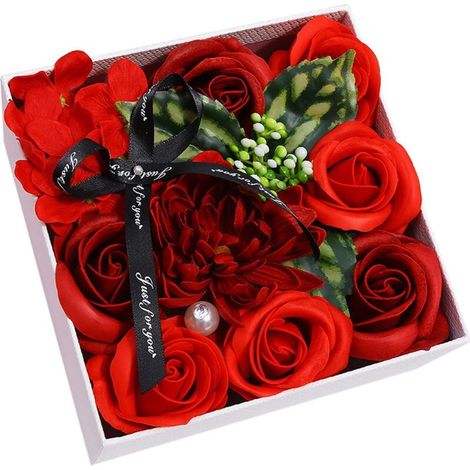 Femmes Savon Fleur Boîte Ronde,Faux rose Bouquets d'oœillets dômes cadeaux romantiques,Jamais Flétri Savon Rose Meilleur pour Anniversaire, Saint Valentin, la fête des mères,le mariage (Rouge) (1/5)