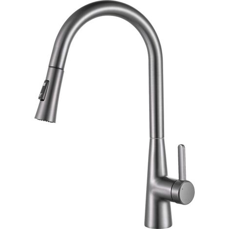 Robinet de lavabo Robinet de cuisine avec douchette rétractable gris (1/5)
