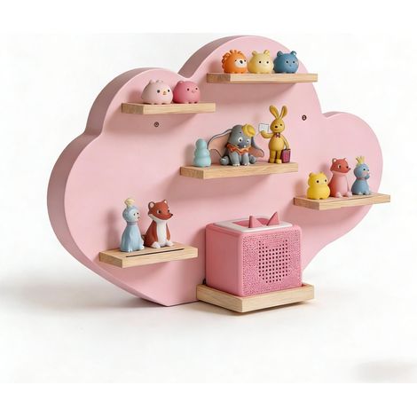 Relaxdays Toniebox shelf, magnetic, for Toniebox & 20 Tonies, cloud, HxWxD: 40 x 61 x 17 cm, pink (1/5)