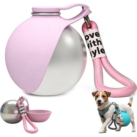 Gourde Chien Acier Inoxydable - 1 Unité - Bol Silicone Intégré - Étanche Sans Fuite - Randonnée Voyage - Rose (1/5)