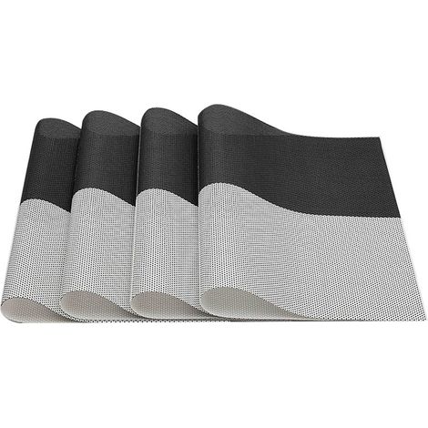 Lot de 8 sets de table faciles à nettoyer, en PVC imperméable, à carreaux noirs et blancs, pour la salle à manger d'hôtel. (1/5)