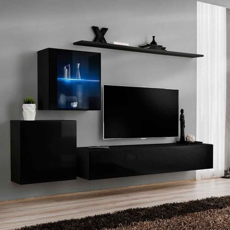 Meuble TV Mural Design "Switch XV" 260cm Noir (1/4)