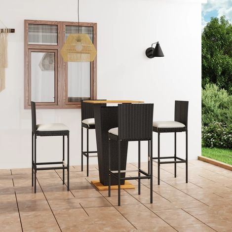 5-tlg. Gartenbar-Set mit Kissen Poly Rattan Schwarz (1/5)