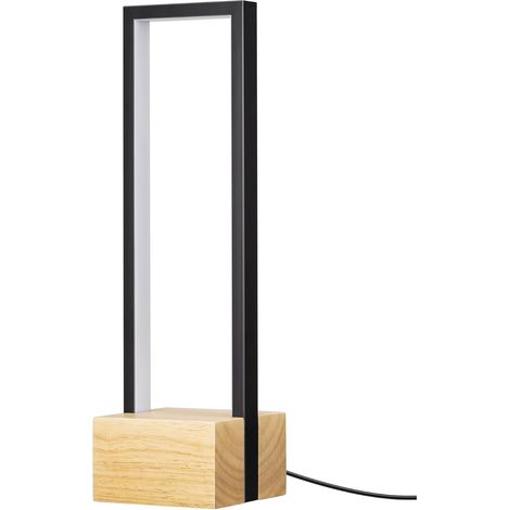 Lampe de table moderne, lampe de chevet LED à intensité variable avec 3 températures de couleur (3000K, 4500K, 6000K), cadre carré en aluminium noir, base entièrement en bois, lampe de nuit pour chamb (1/5)