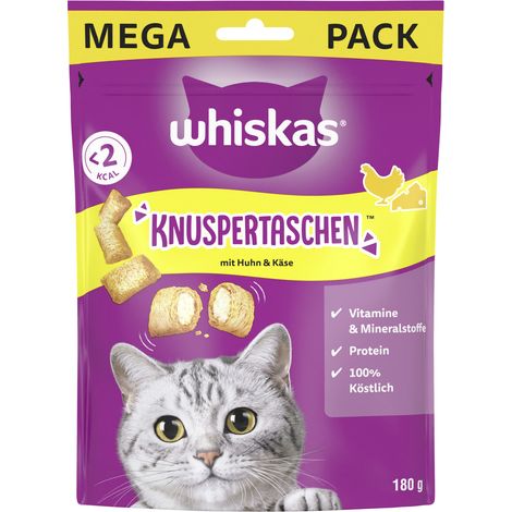 Whiskas Katzensnack Knuspertaschen mit Huhn und Käse 180 g Katzenleckerlis (1/2)