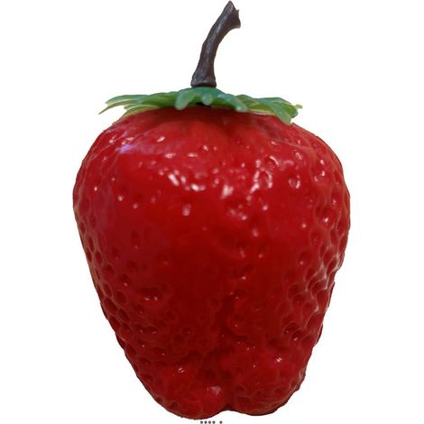 Fraise artificielle fruit factice plastique H 7 x 4.5 cm avec feuillage