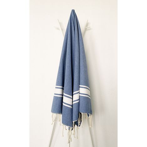 Fouta 100x200 Cap Ferret Indigo - 100% coton - finition franges (1/2)